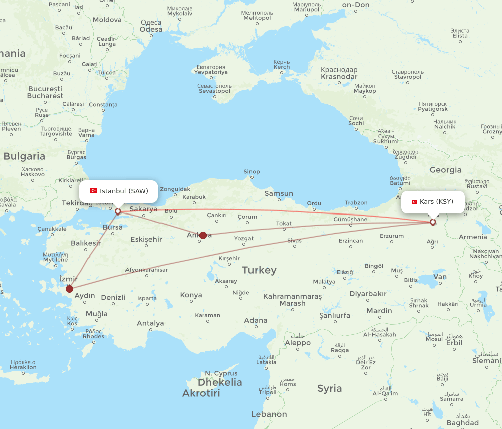 KSY to SAW flights and routes map