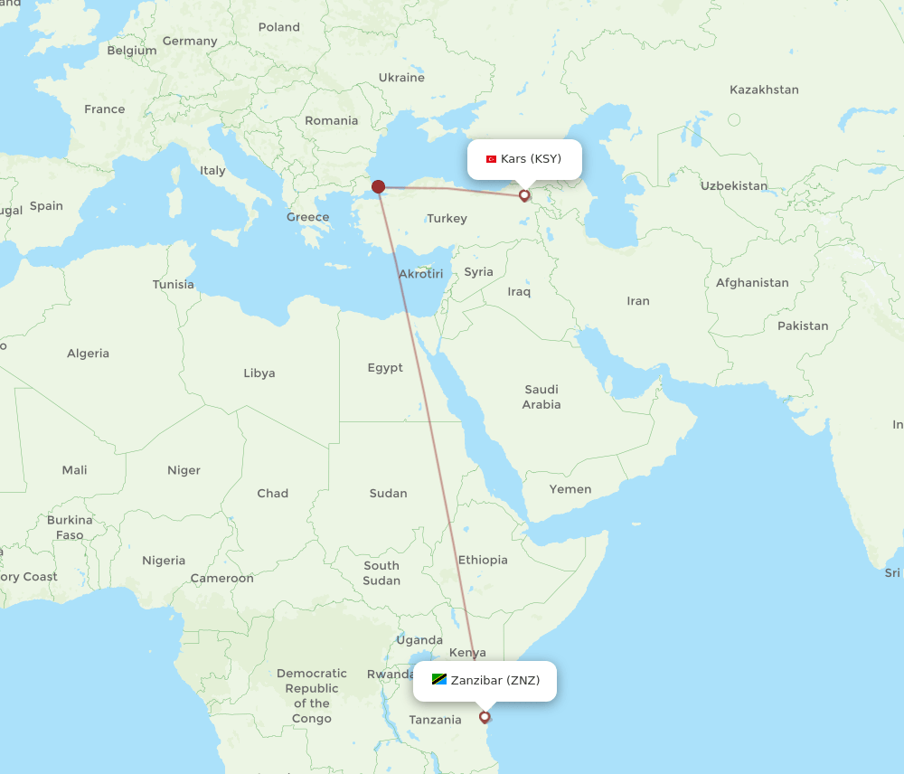 KSY to ZNZ flights and routes map