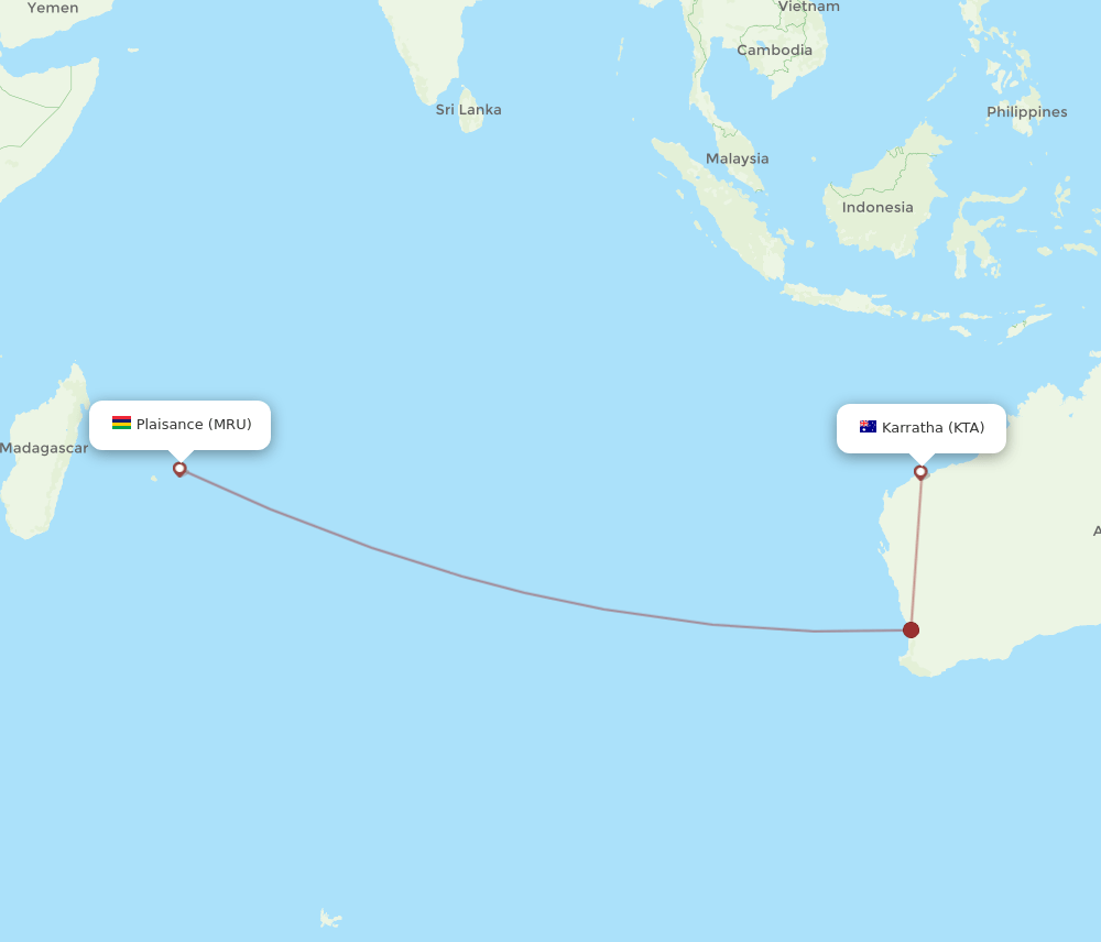 KTA to MRU flights and routes map
