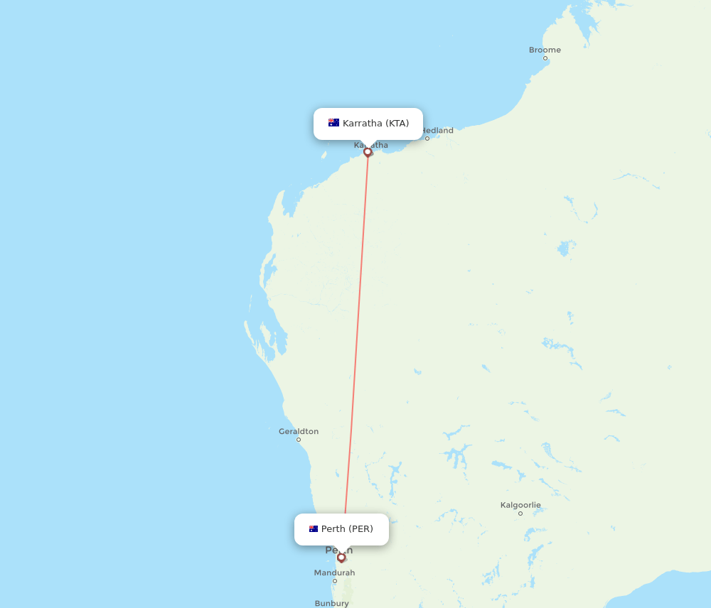 KTA to PER flights and routes map