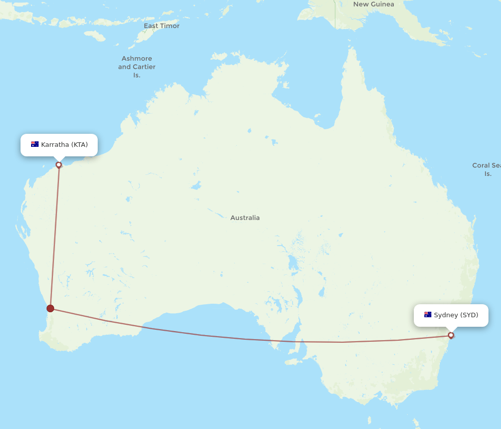 KTA-SYD flight routes