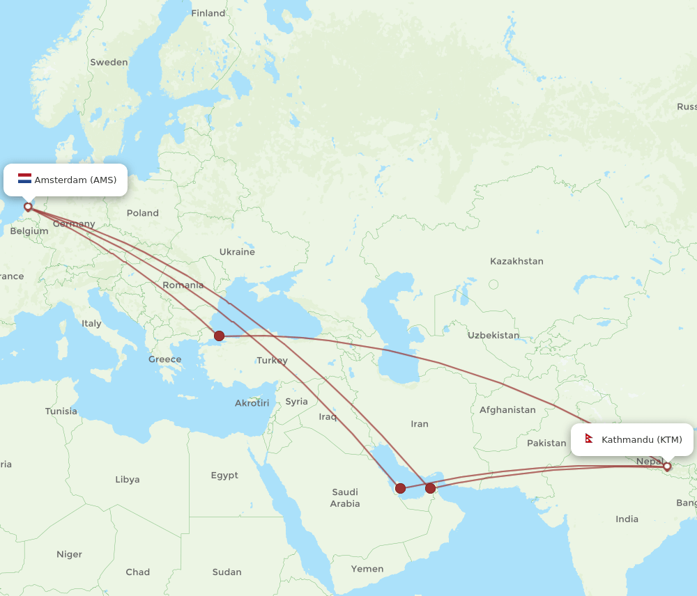 KTM to AMS flights and routes map