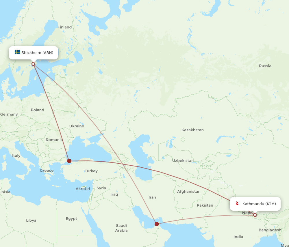 KTM to ARN flights and routes map