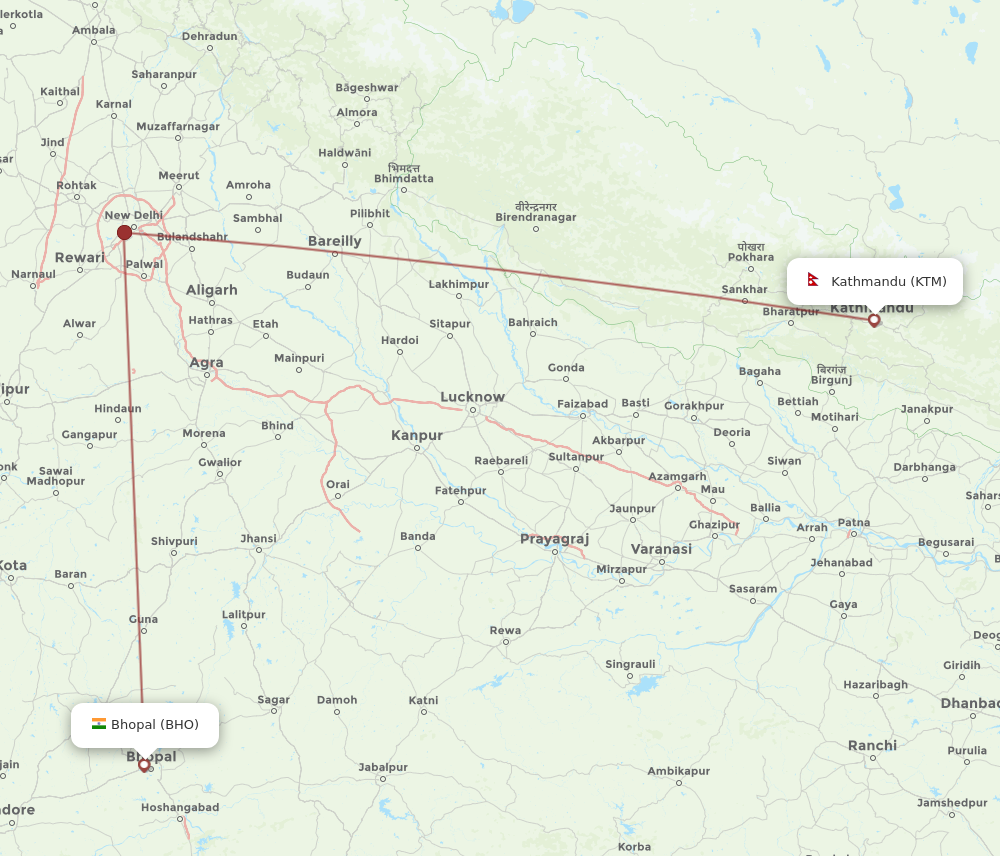 KTM to BHO flights and routes map