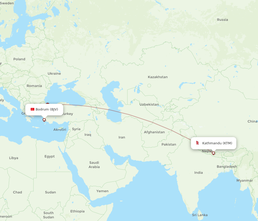 KTM to BJV flights and routes map