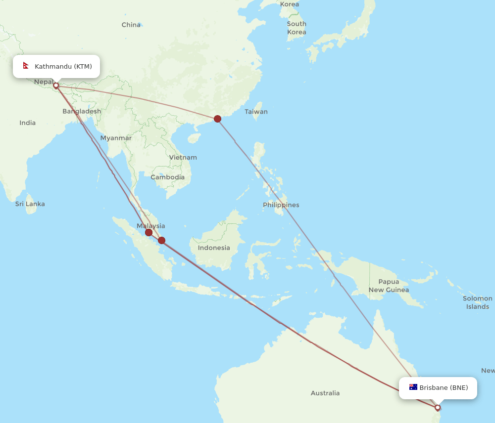 KTM-BNE flight routes