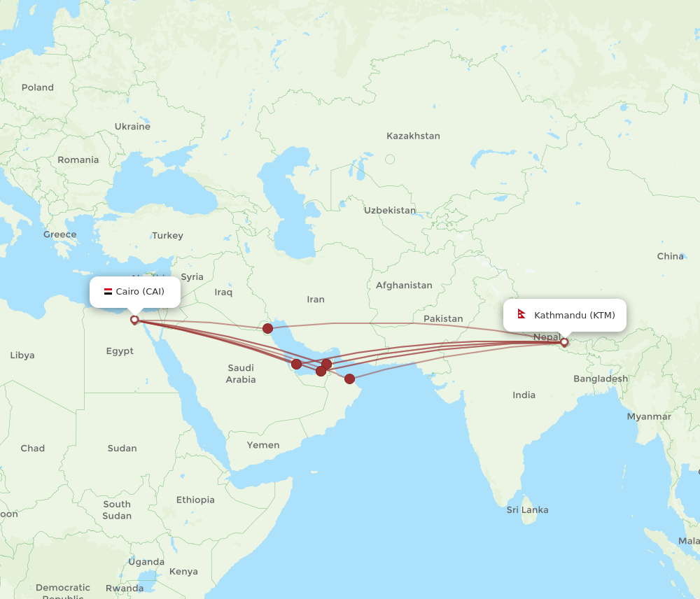 KTM to CAI flights and routes map