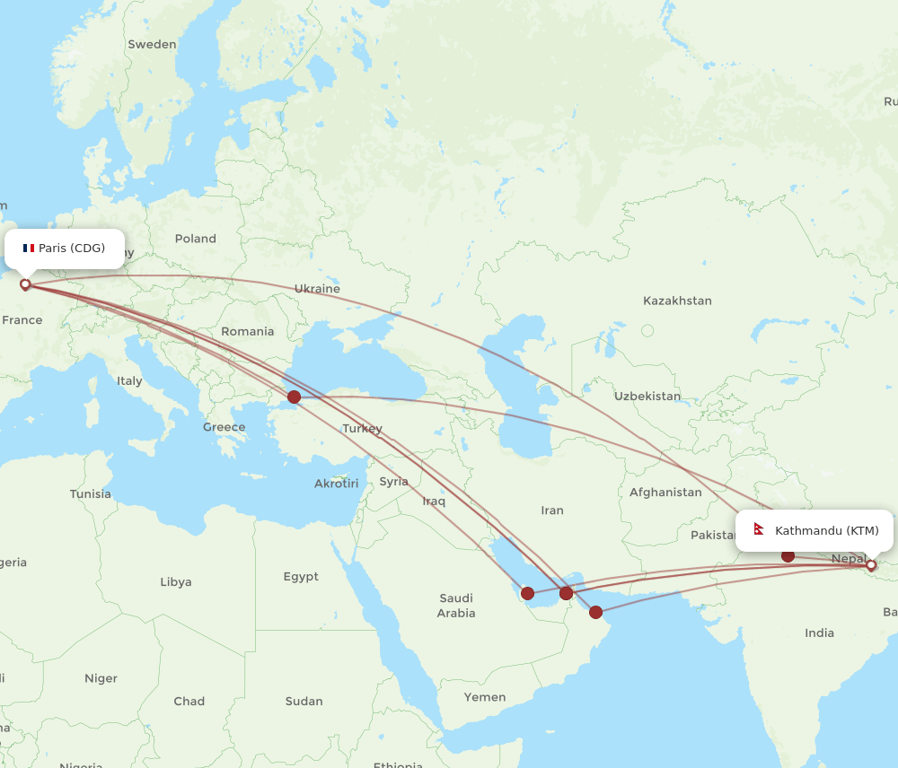 KTM-CDG flight routes