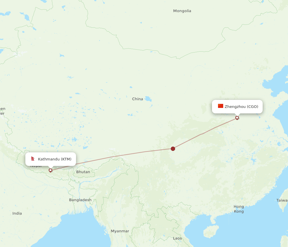 CGO to KTM flights and routes map