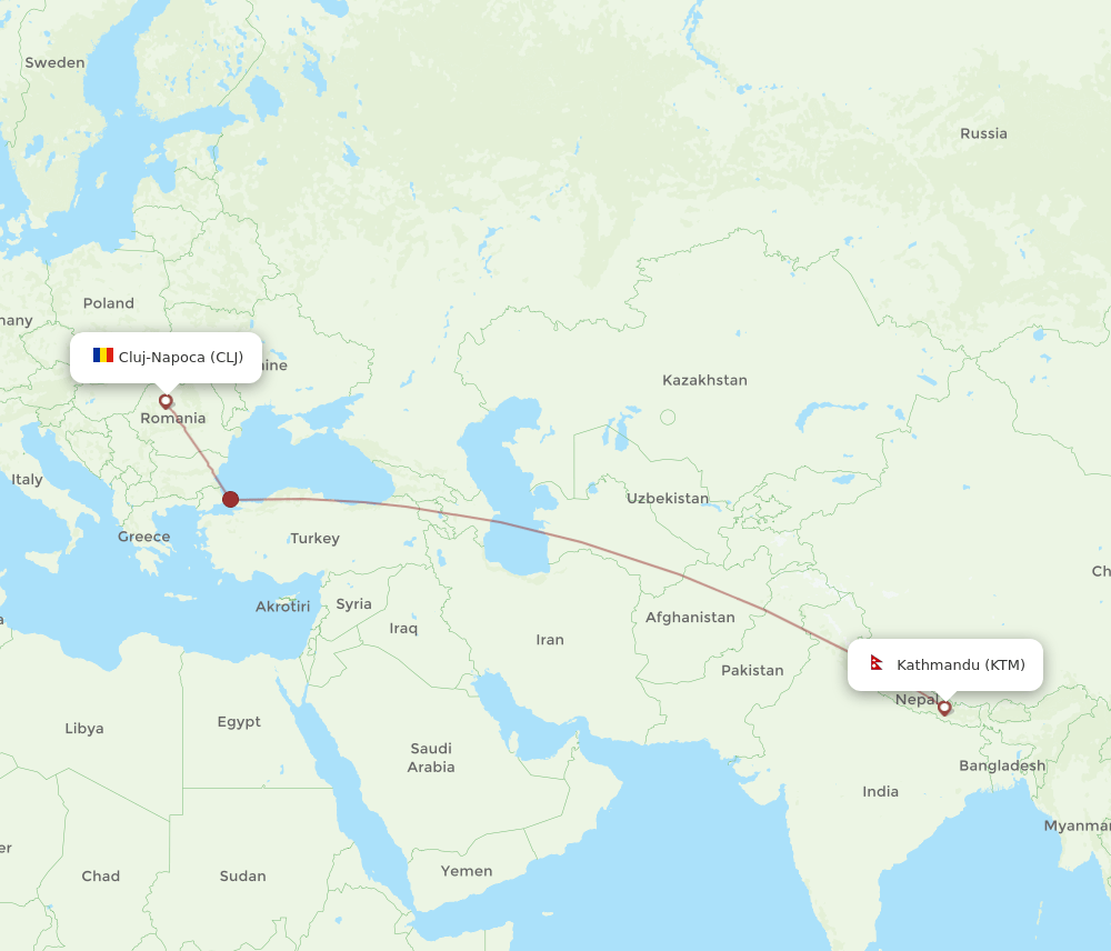 KTM to CLJ flights and routes map