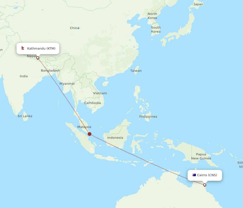 Cairns - Kathmandu route map and flight paths