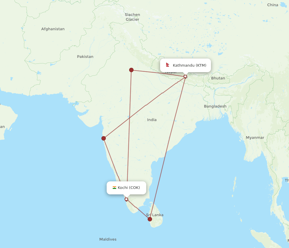KTM-COK flight routes