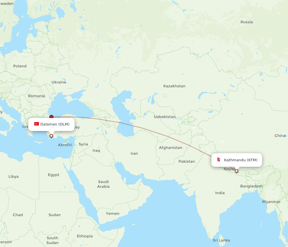 KTM to DLM flights and routes map