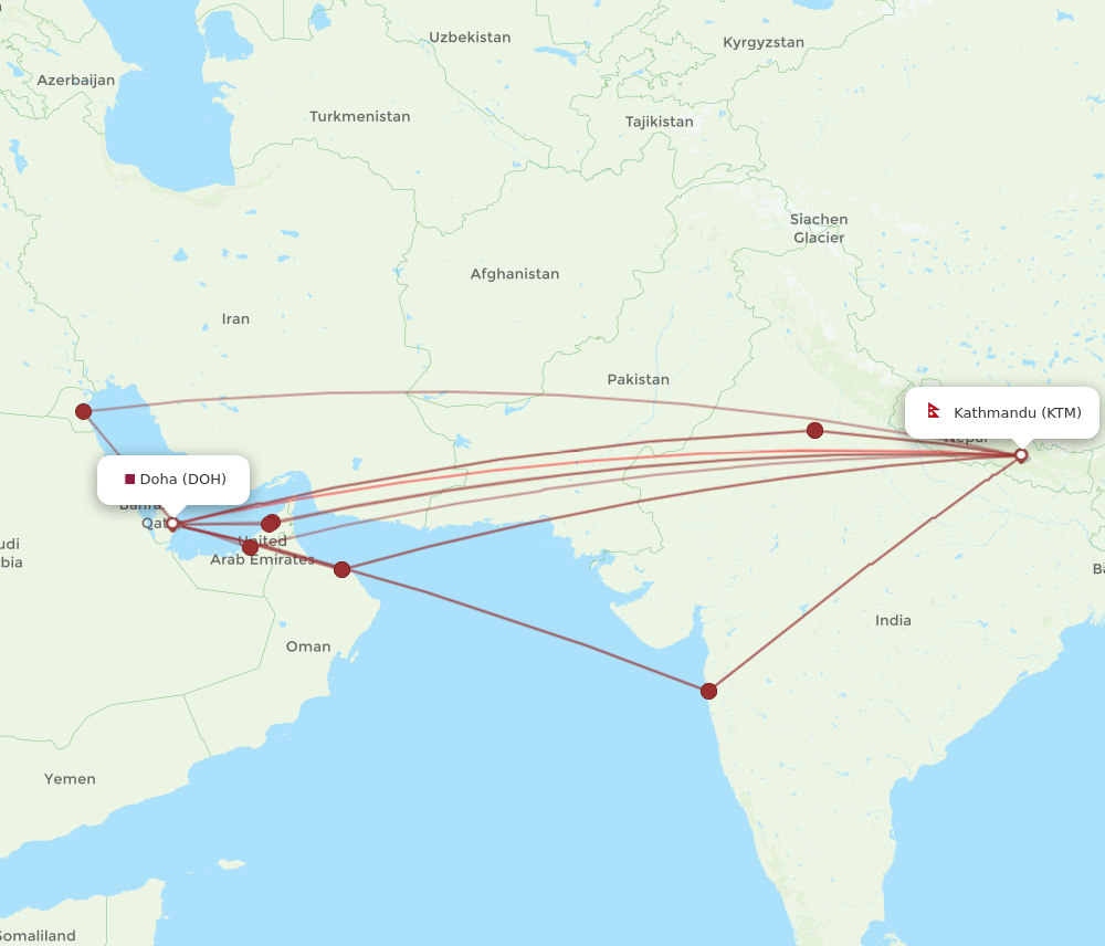KTM to DOH flights and routes map