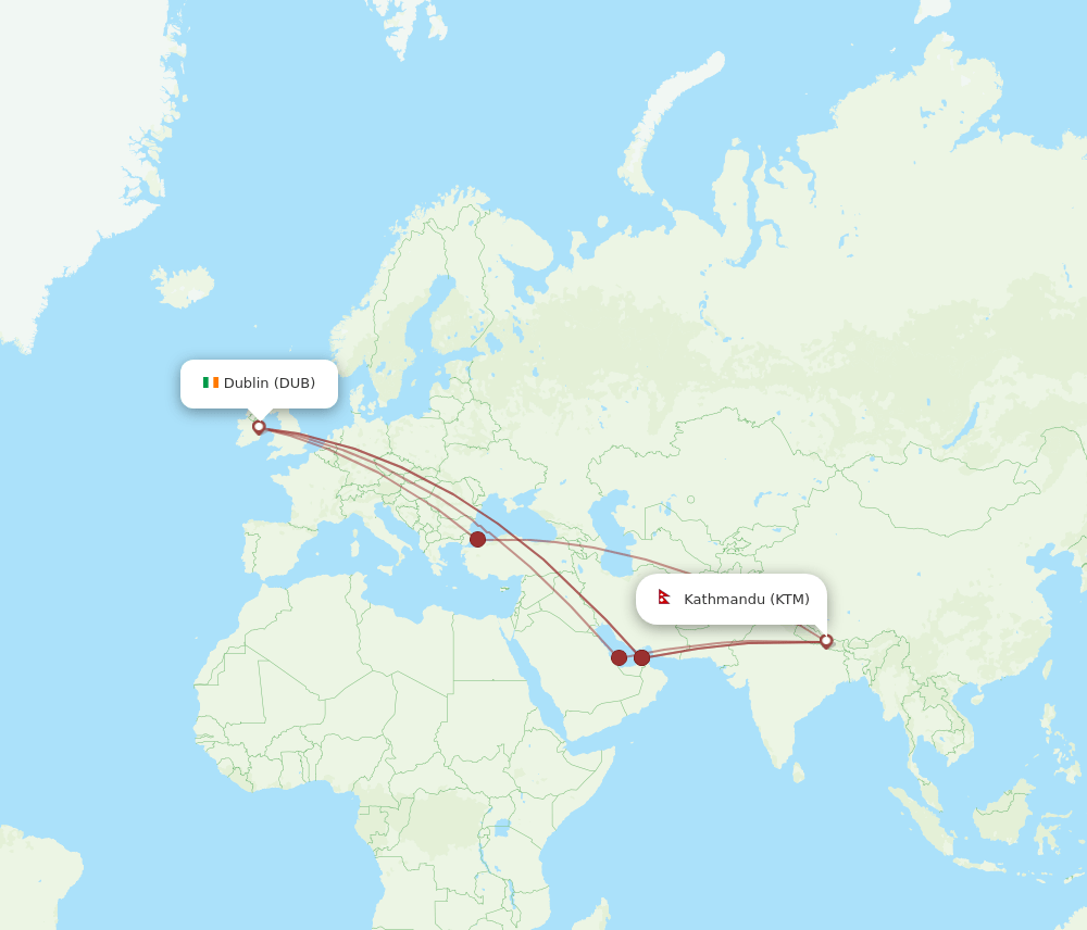 KTM to DUB flights and routes map
