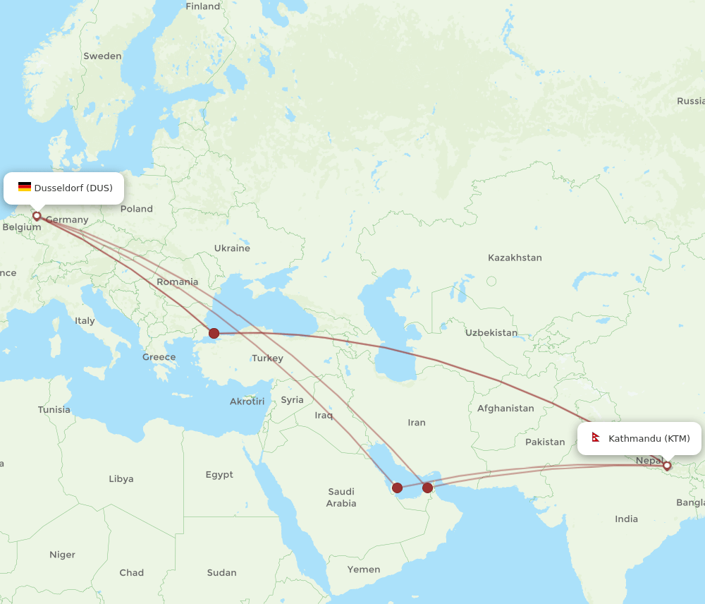 KTM-DUS flight routes