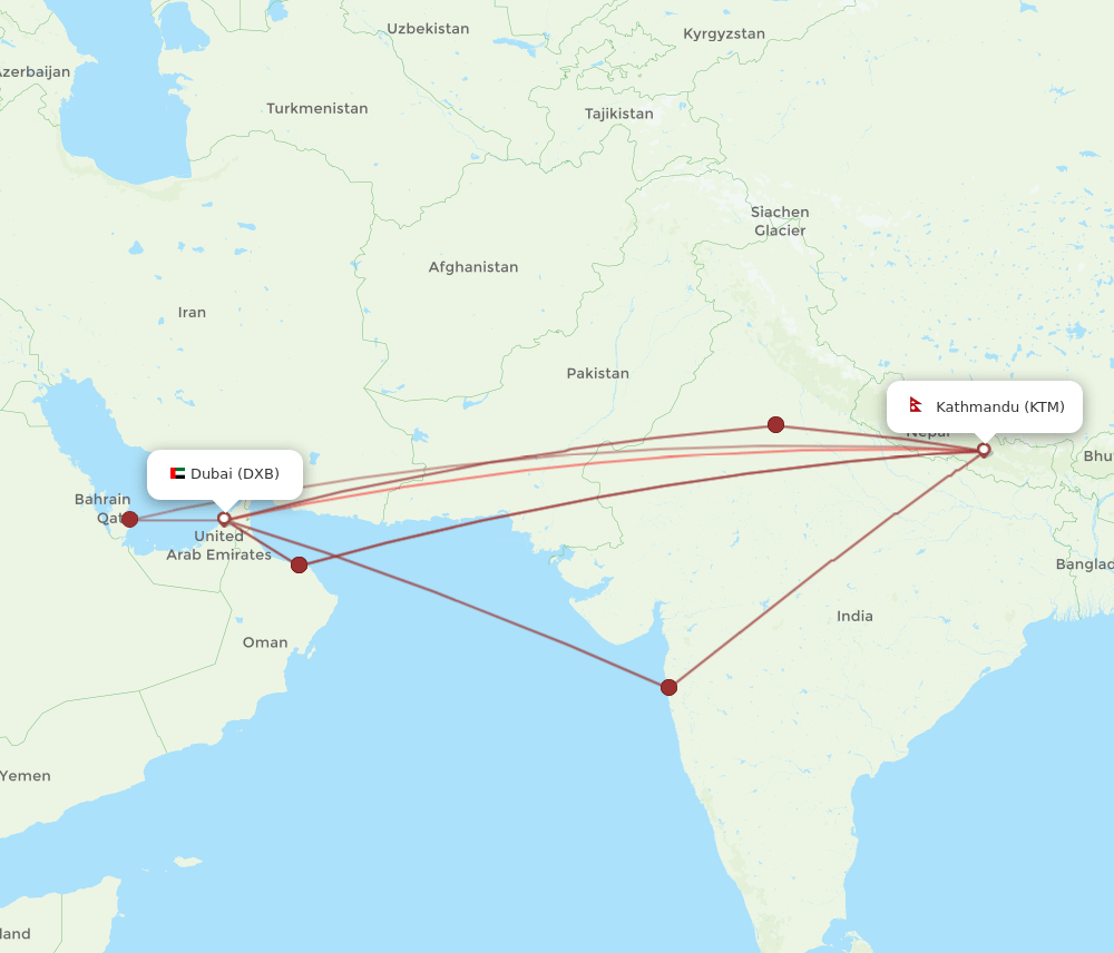 KTM-DXB flight routes
