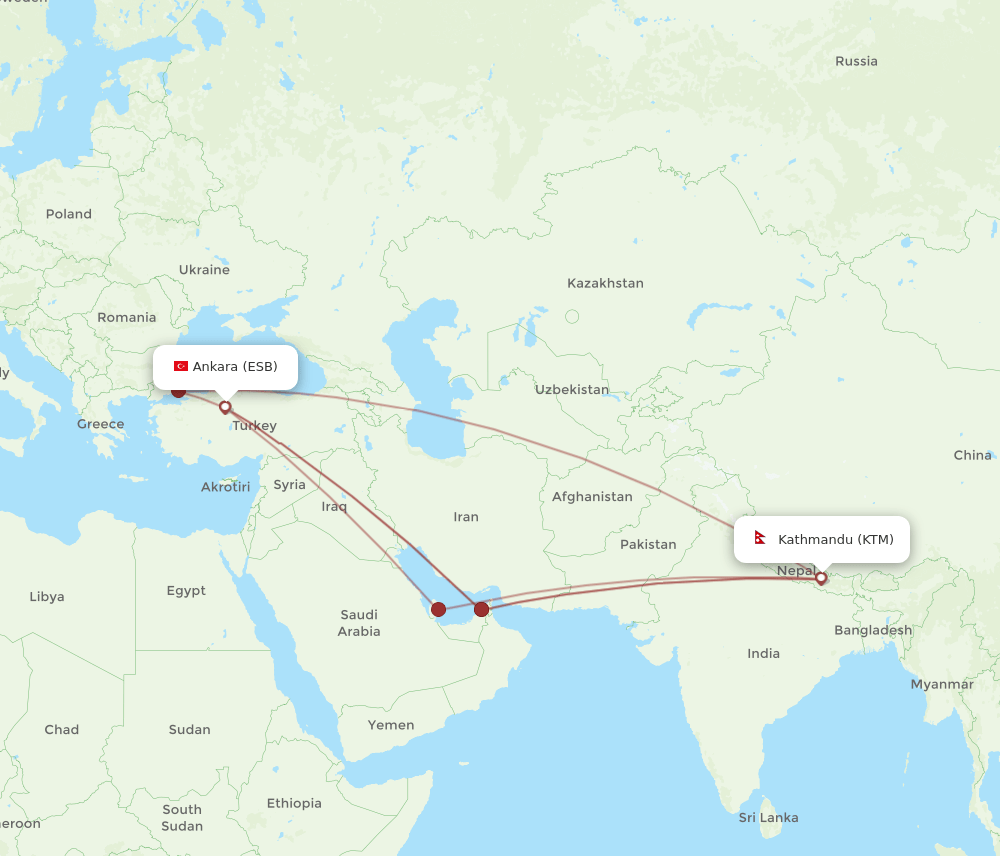 KTM-ESB flight routes