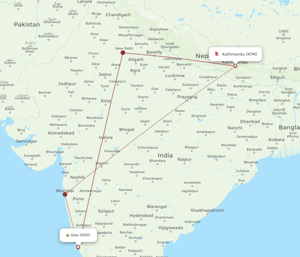KTM-GOI flight routes