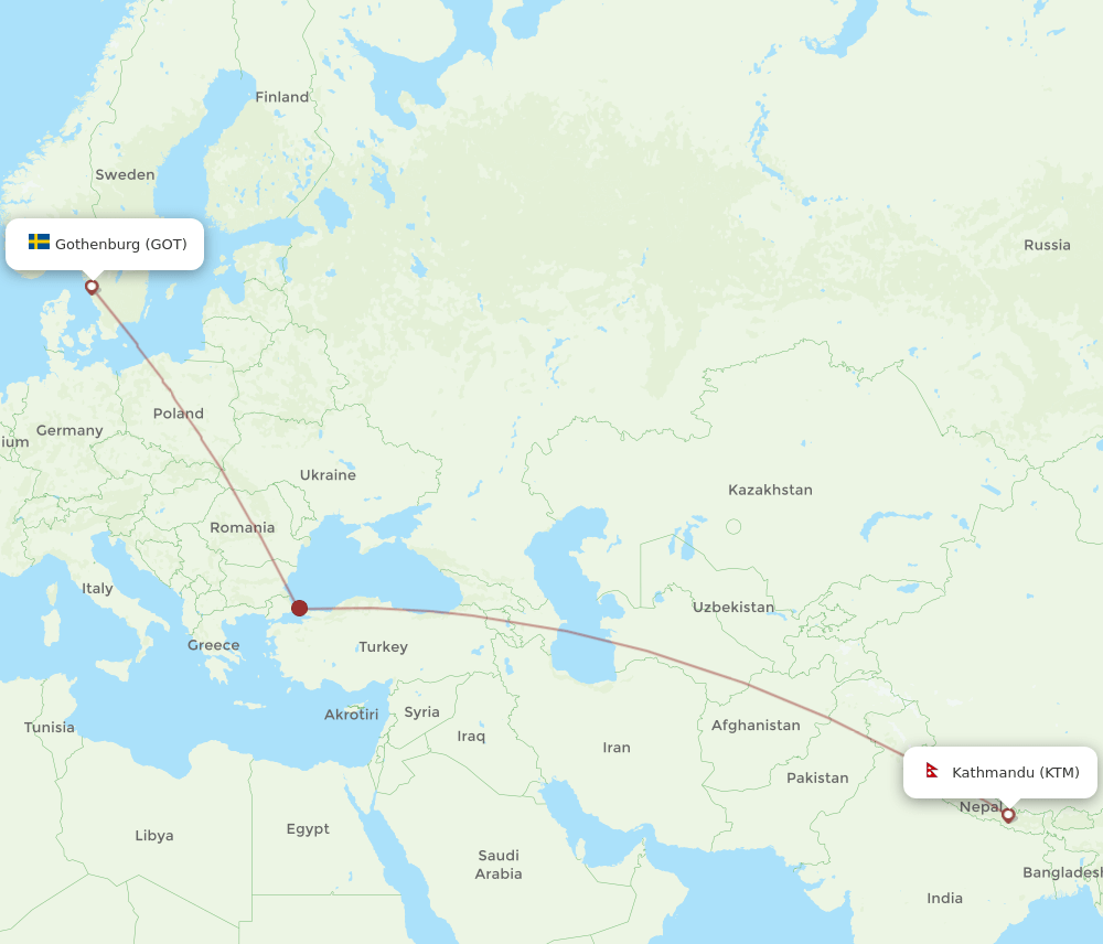KTM to GOT flights and routes map