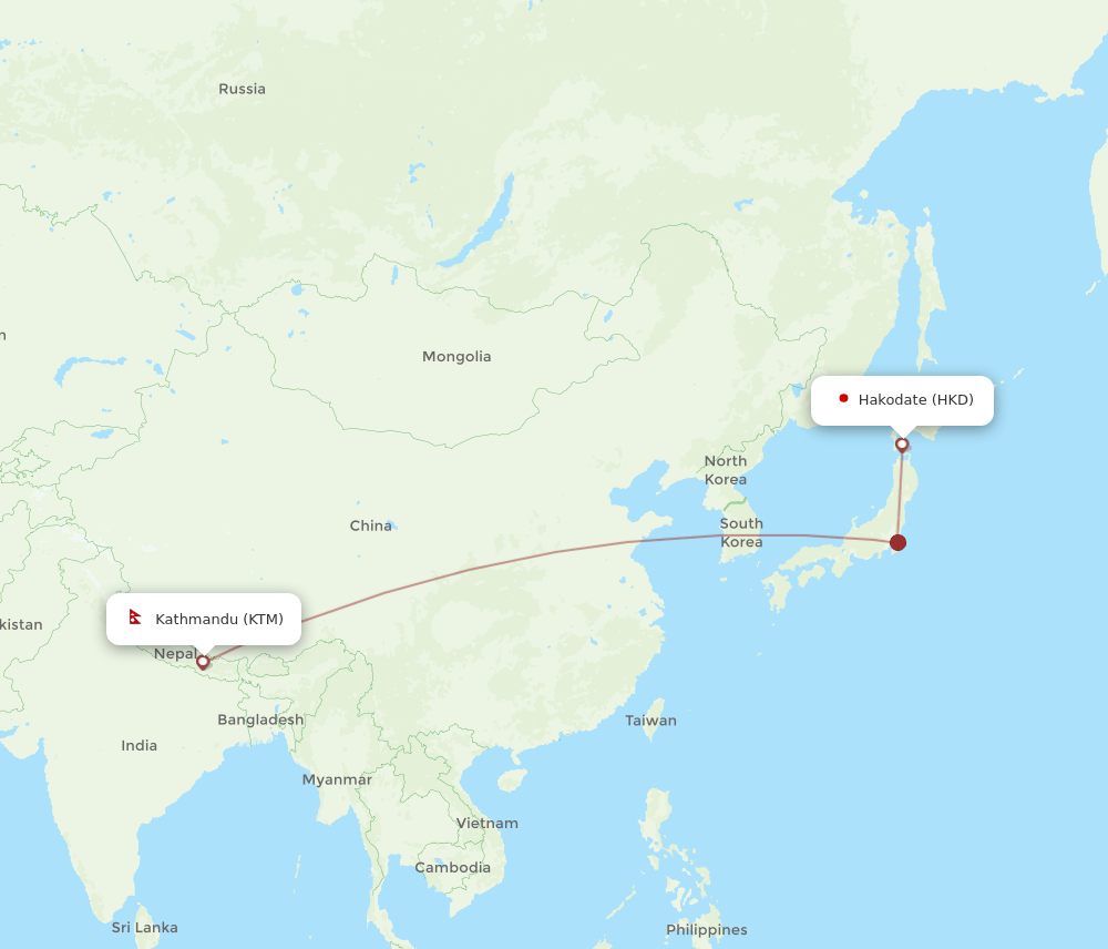 KTM-HKD flight routes
