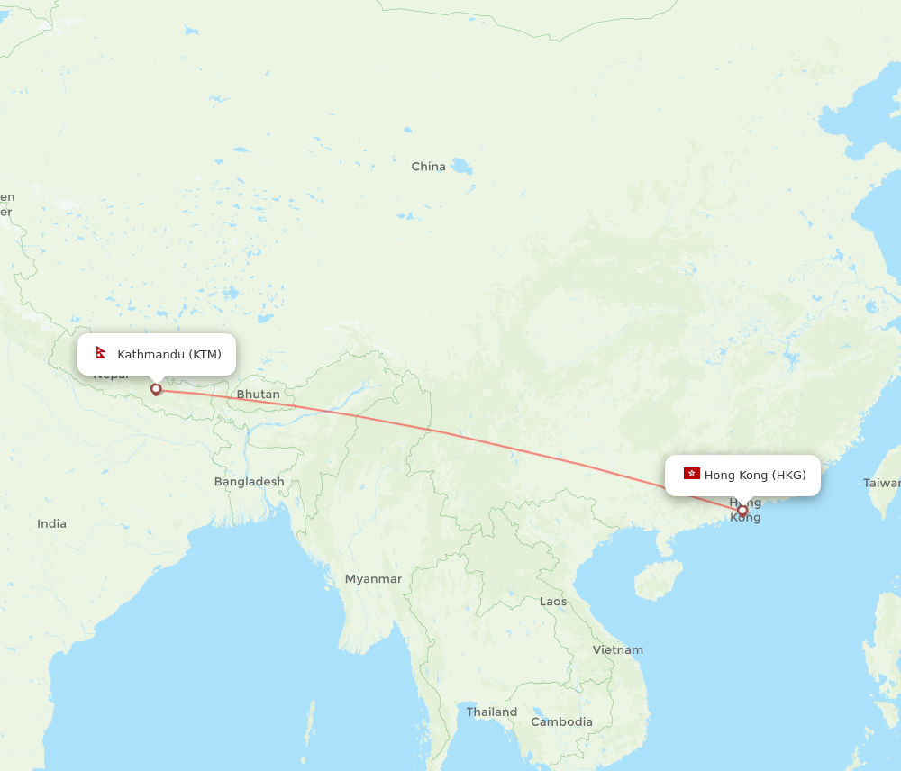 KTM to HKG flights and routes map