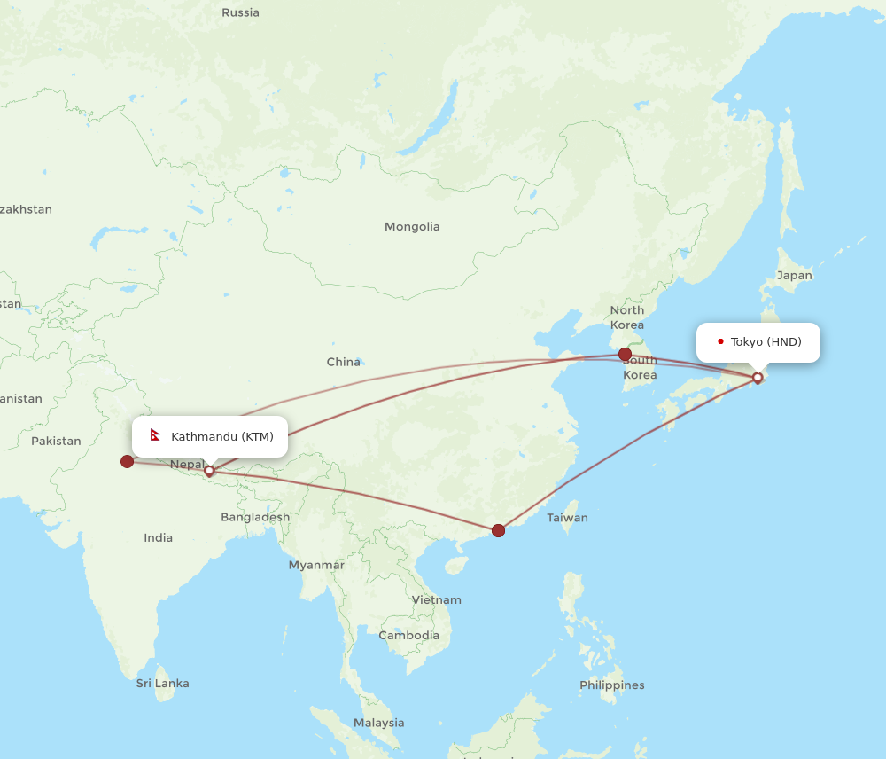 KTM to HND flights and routes map