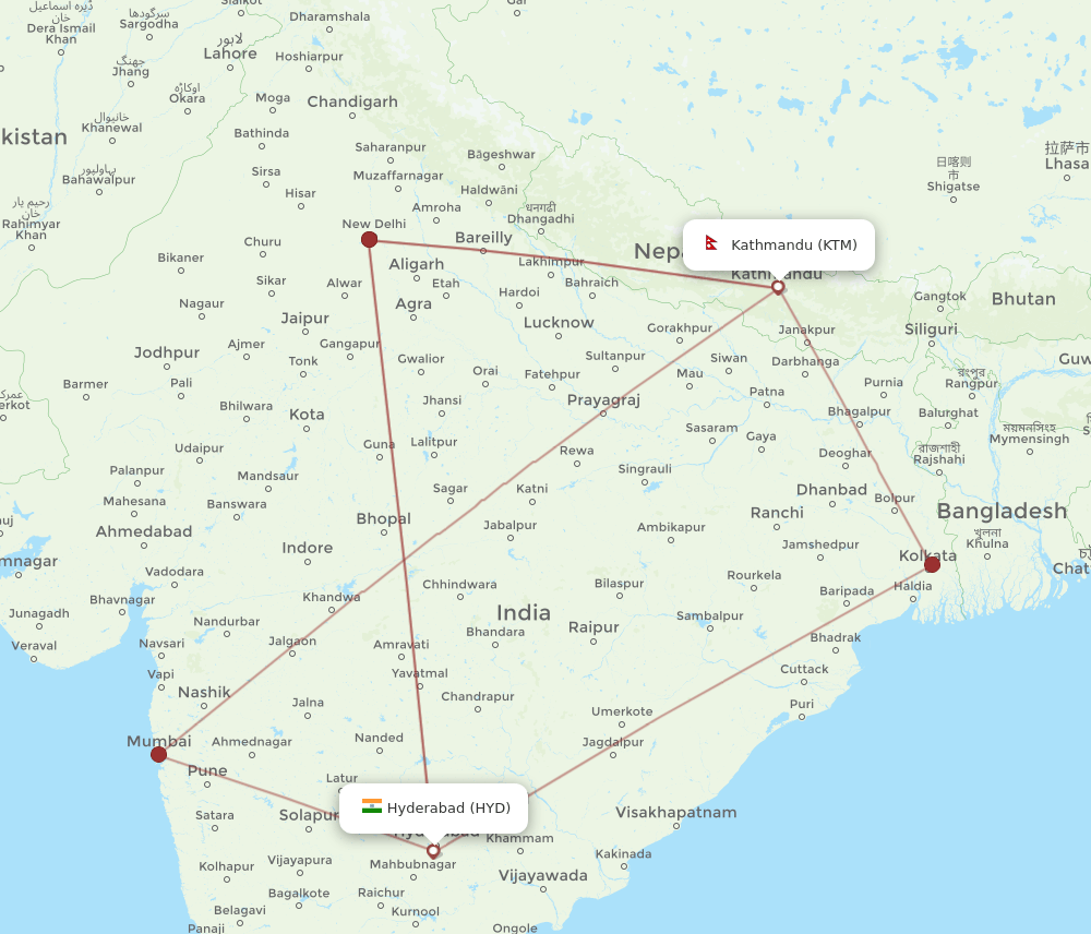 KTM-HYD flight routes