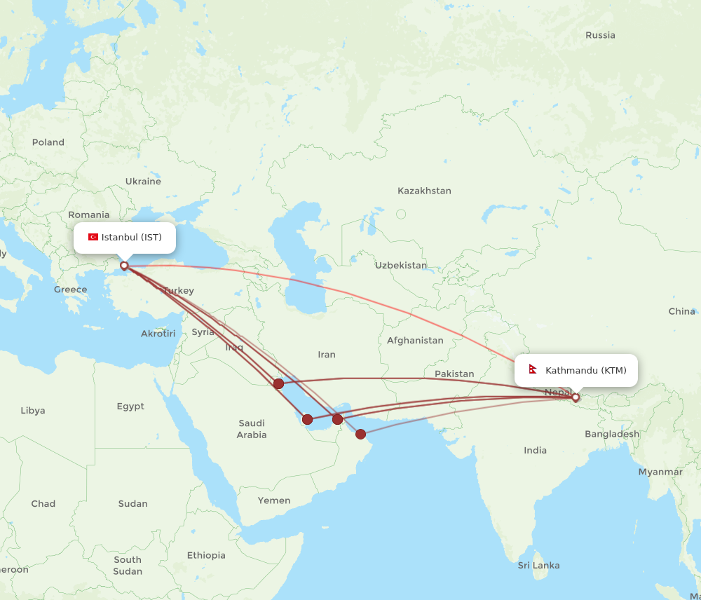 KTM to IST flights and routes map