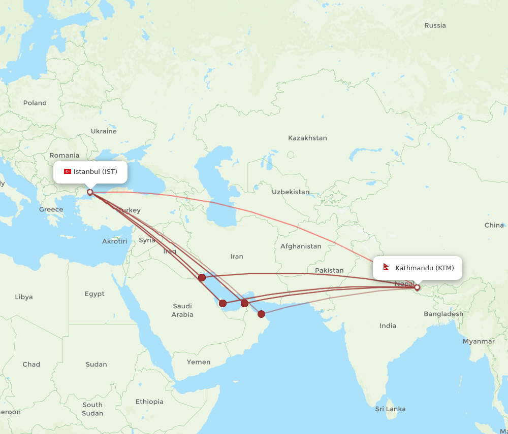 KTM to IST flights and routes map