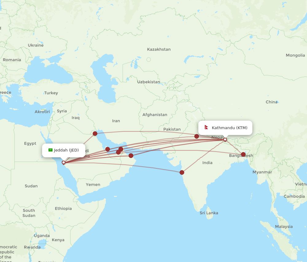 KTM to JED flights and routes map