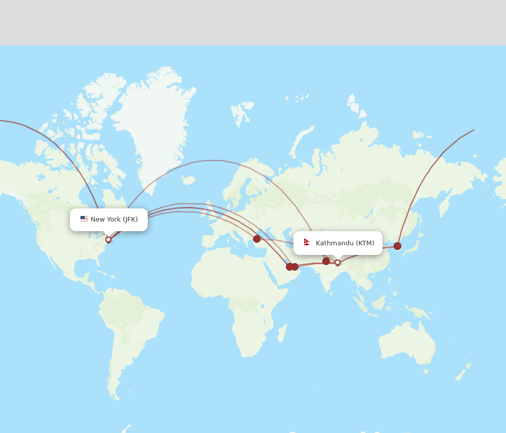 KTM-JFK flight routes