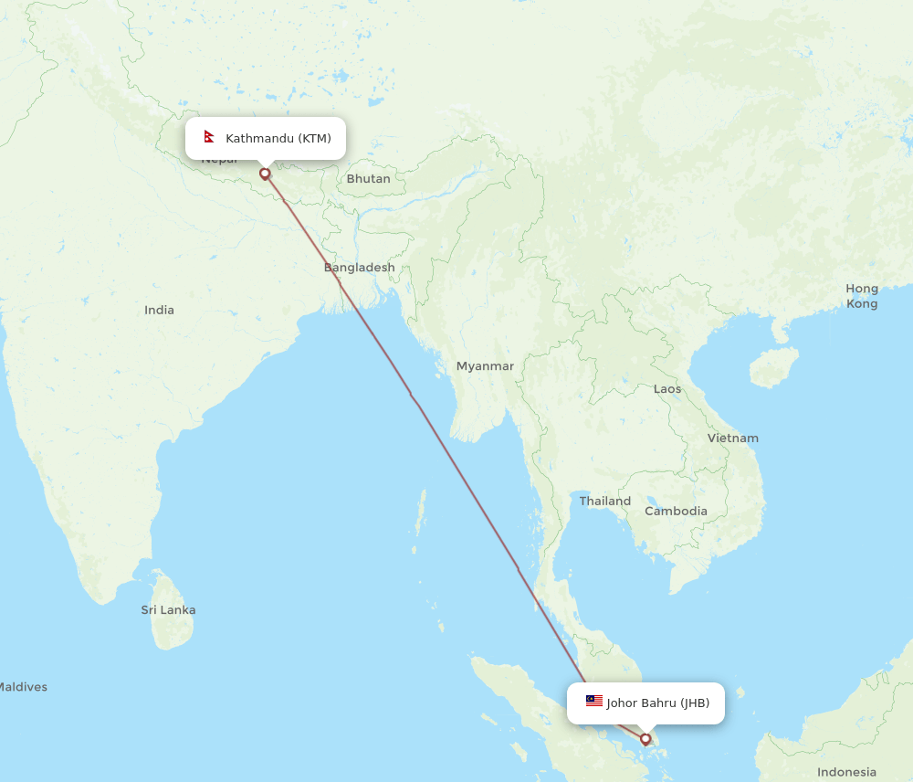 KTM to JHB flights and routes map