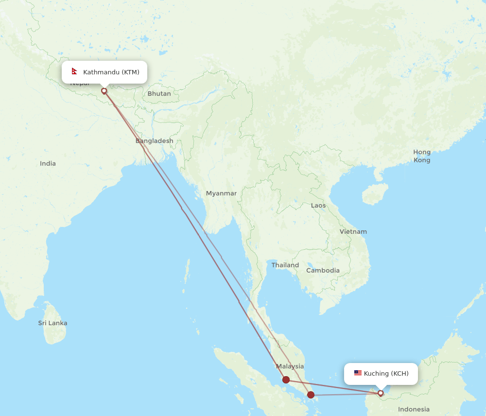KTM to KCH flights and routes map