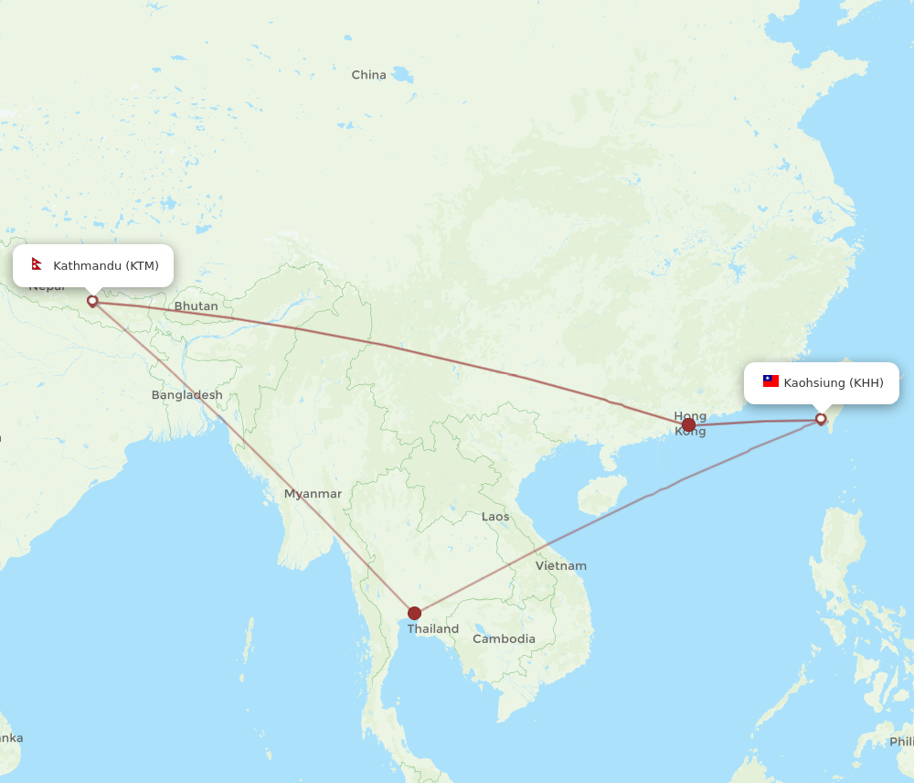 KTM-KHH flight routes