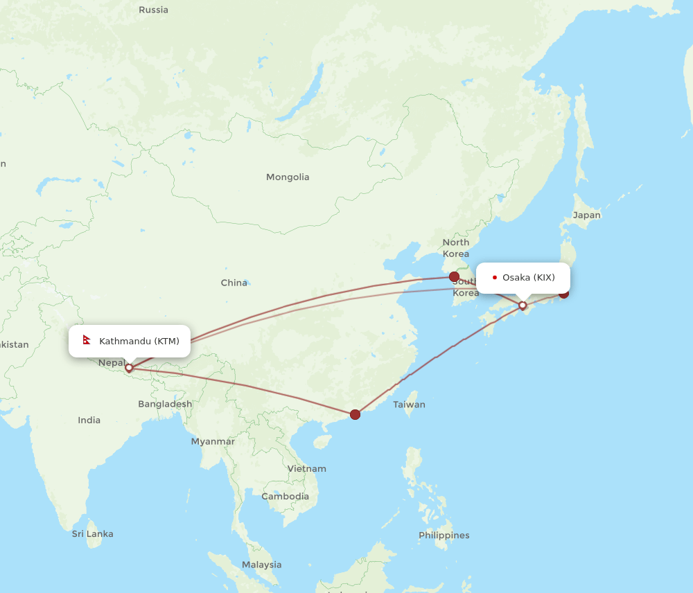 KTM-KIX flight routes