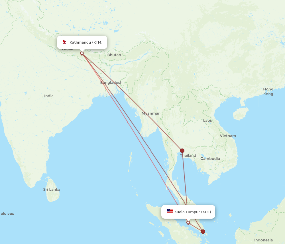 KTM to KUL flights and routes map
