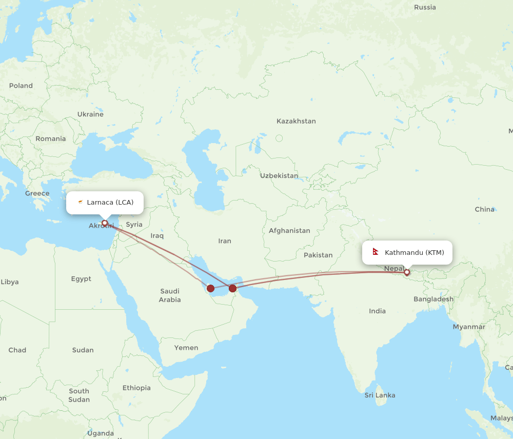 KTM-LCA flight routes