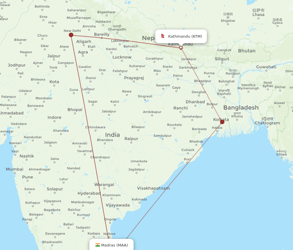 KTM-MAA flight routes