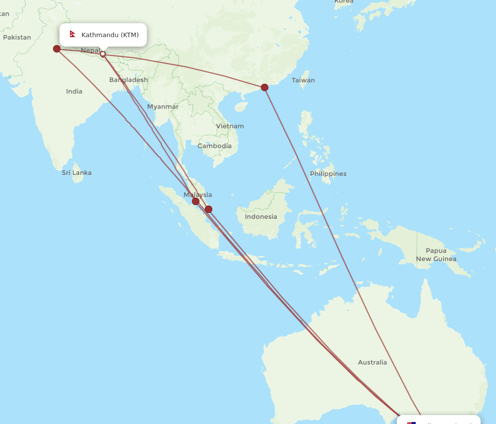 KTM-MEL flight routes