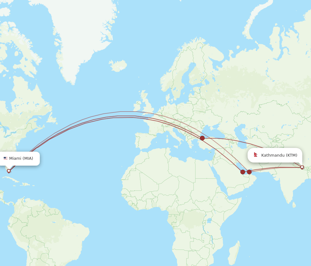 KTM-MIA flight routes