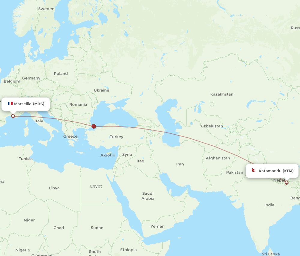 KTM to MRS flights and routes map