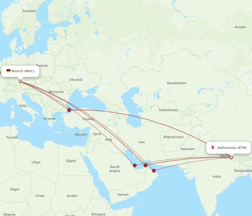 KTM-MUC flight routes