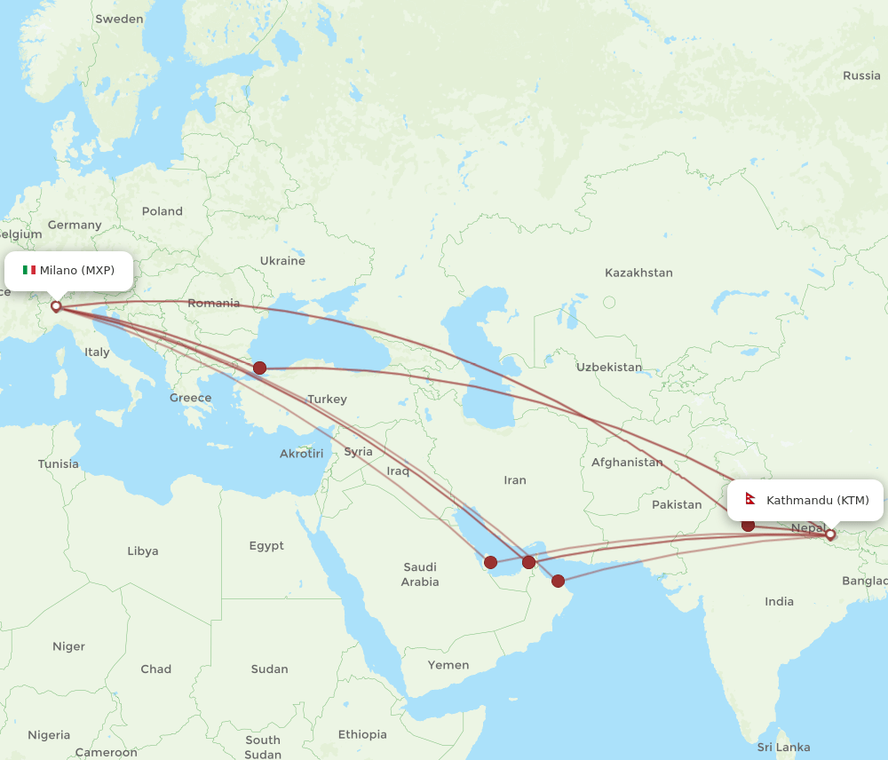 KTM-MXP flight routes
