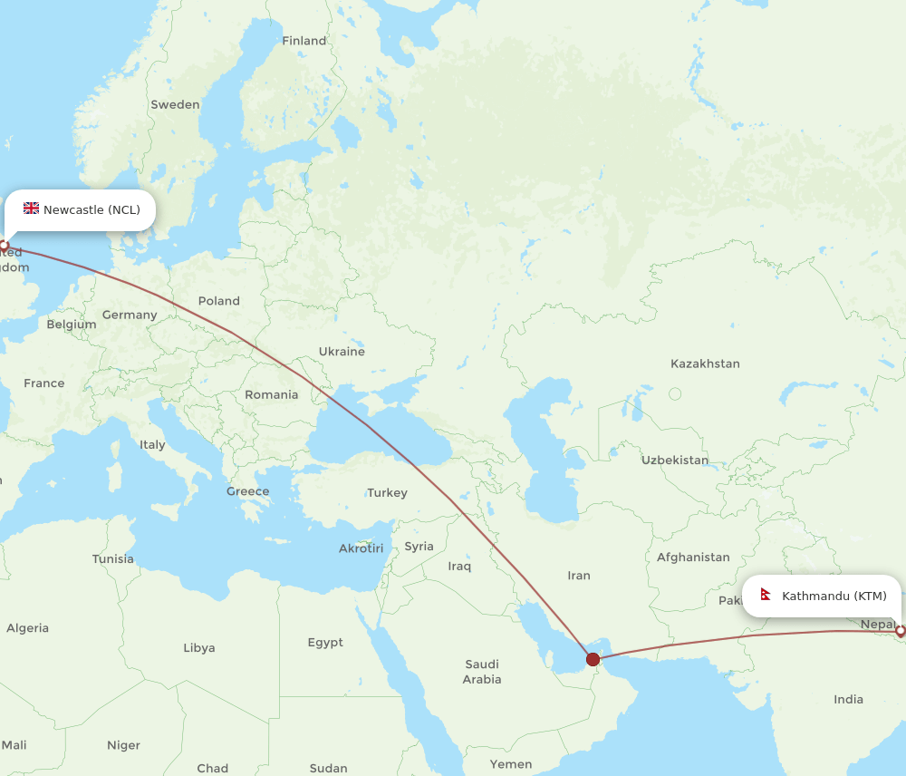 KTM-NCL flight routes