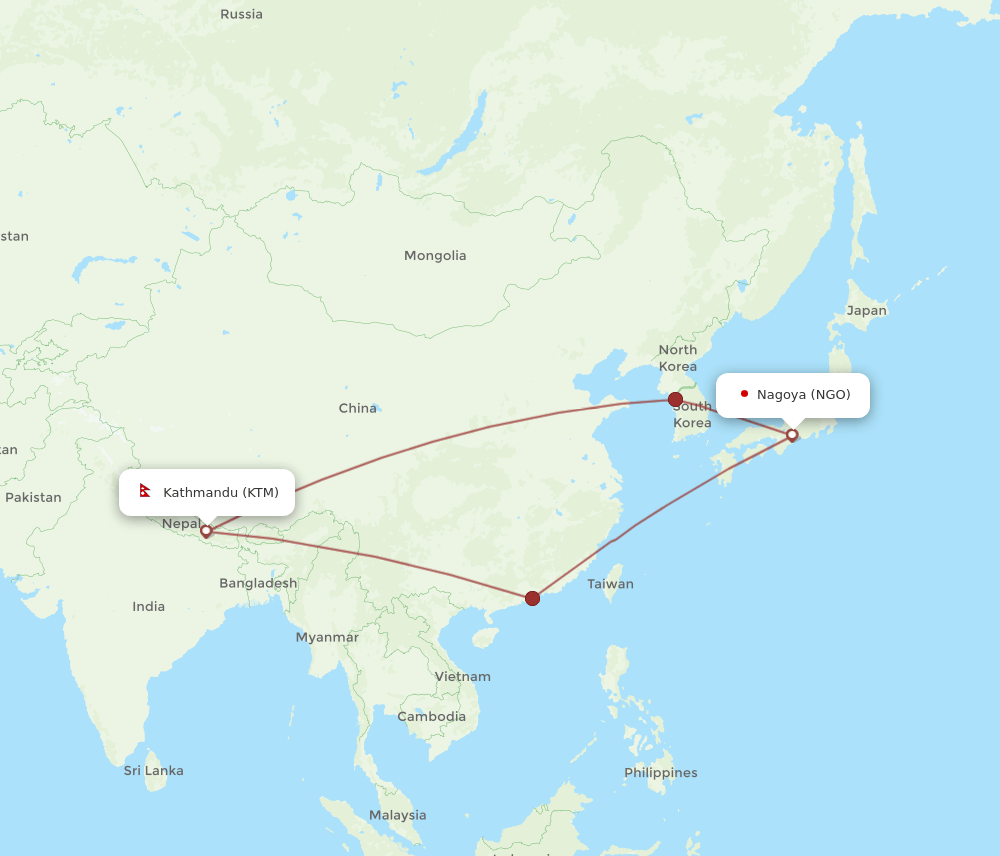KTM to NGO flights and routes map
