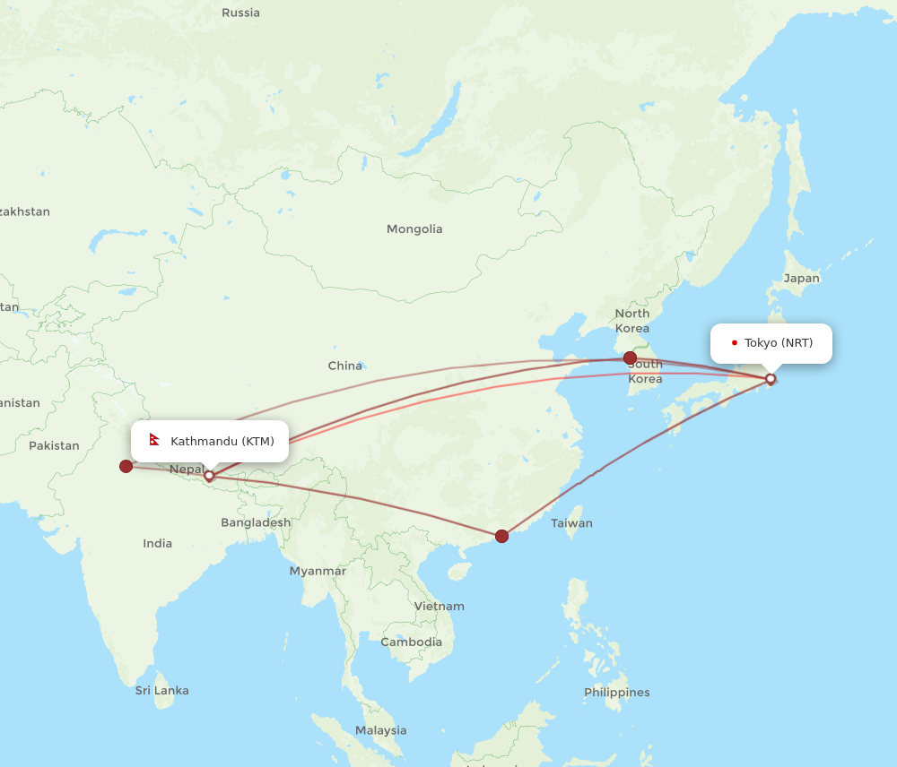 KTM to NRT flights and routes map