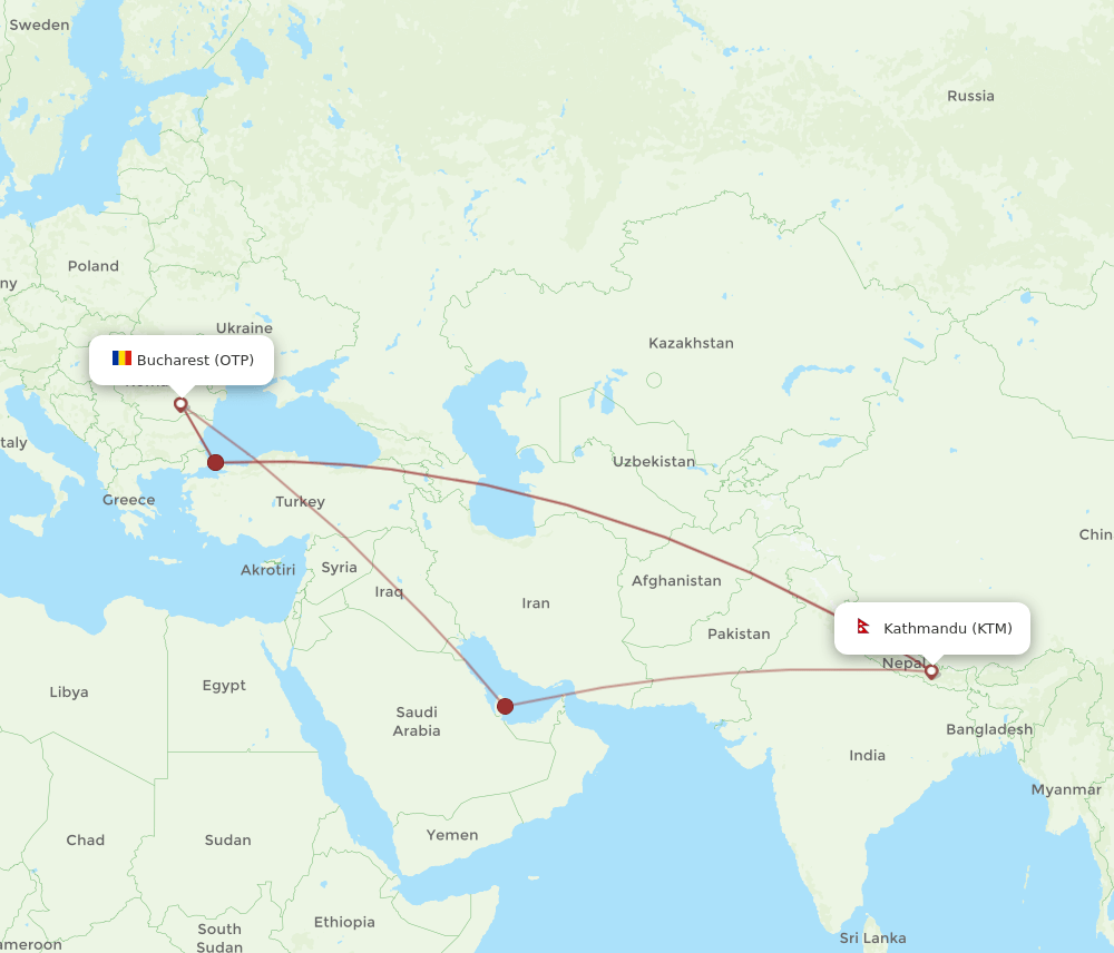 KTM to OTP flights and routes map