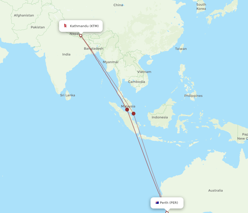 KTM-PER flight routes