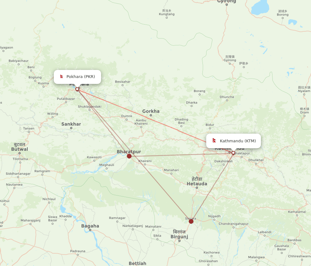 KTM to PKR flights and routes map